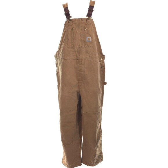 VTG Carhartt Mens 54x30 ? No Size Tag Brown Duck Canvas Bib Overall Double Knee - Picture 2 of 16